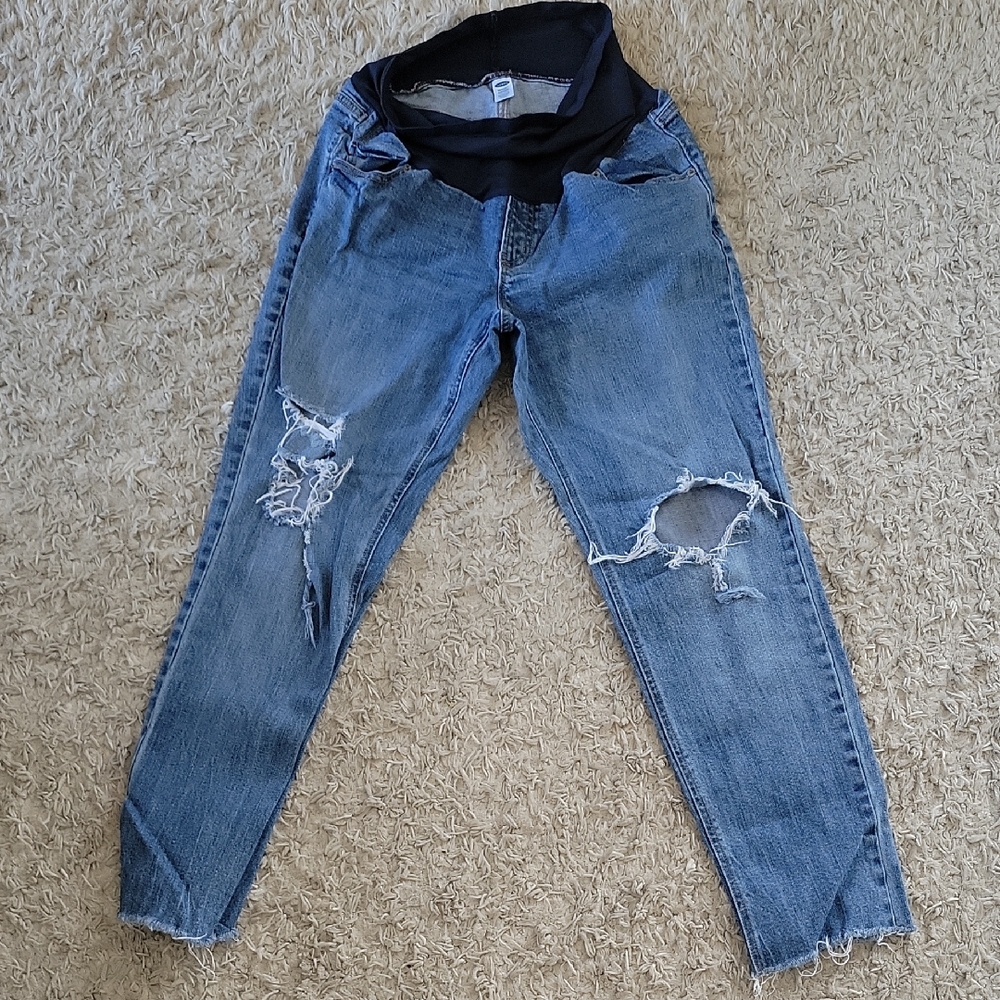 Old Navy Women's Blue Distressed Maternity Jeans